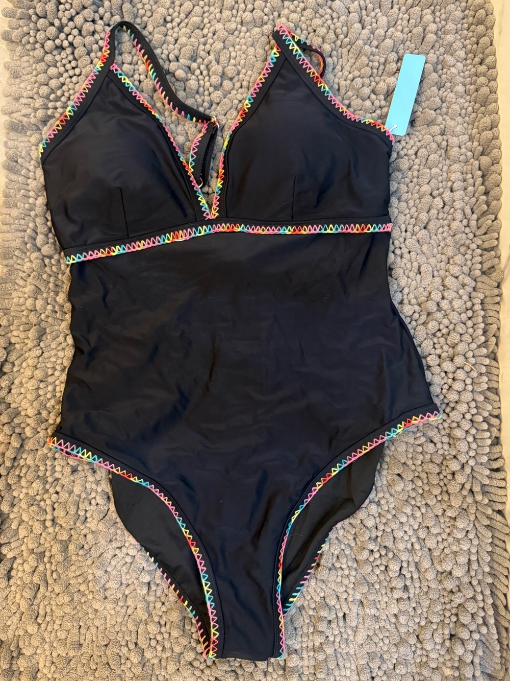 NWT Popvil Black Clam-Shell Trim One-Piece Women’s Swimsuit, Large - Picture 3 of 4
